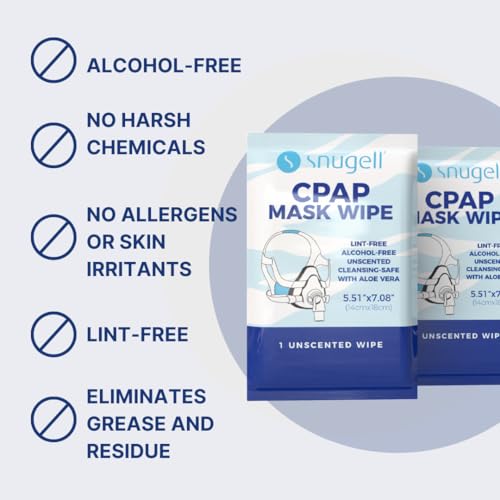 Image of Snugell Unscented Individual CPAP Mask Wipes - Travel-Friendly 40-Pack- Lint & Alcohol-Free,Skin-Safe with Aloe Vera- Perfect for Convenient, Hassle-Free Cleaner & Sanitizer of CPAP Masks & Equipment