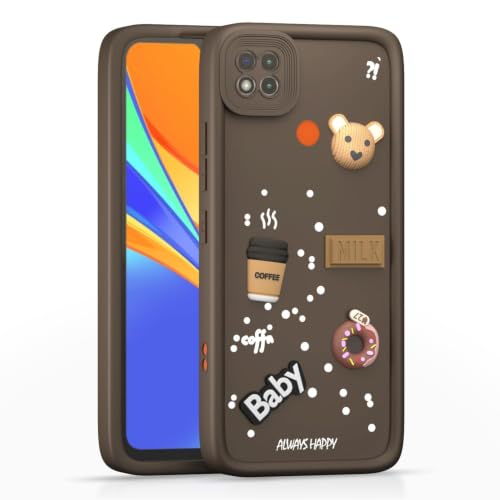 Image of Bintage Cute Fun Ball | Taddy Cartoon 3D Smiley Coffee Cup | Milk Donut | Full Camera Protection Back Cover Compatible for Mi REDMI 9 Activ / 9C / Redmi 10A - Brown