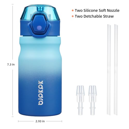 Image of BJPKPK 14 oz Insulated Water Bottle, Straw, Handle, Stainless Steel Flask | Leak Proof Locking Lid, Double Wall Vacuum, Keeps Hot /Cold, BPA Free, Dishwasher Safe, Travel & Sports, Sky