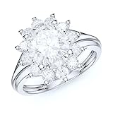 PRSTANI 10K White Gold 7x9mm 2.0CT Simulated Oval Diamond Cluster Engagement Ring Promise For Women