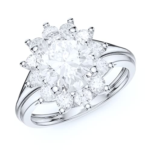 Prstani 10K White Gold 7X9Mm 2.0Ct Simulated Oval Diamond Cluster Engagement Ring Promise For Women (5.5) #TOP15