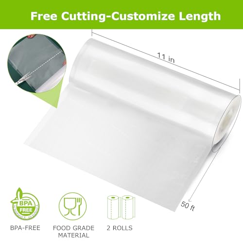 image for Bonsenkitchen Vacuum Sealer Bags Rolls, 11 in x 50 ft Rolls 2 pack Dur
