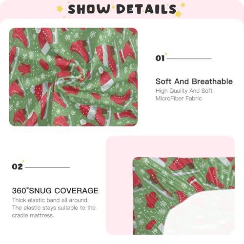 Image of Baby Crib Sheet Winter Hats Mittens Scarves Crib Mattress for Boys and Girls Playard Sheet Soft Breathable Fitted Baby Mattress Cover 52x28in