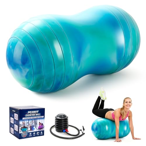 ZOOJOY Peanut Ball 20X39 Inch Anti-Burst Exercise Ball with Pump - Non-Slip Yoga Ball for Pregnancy Stretching Adult Exercise Core Strength Physical Therapy Workout Chair Alternative