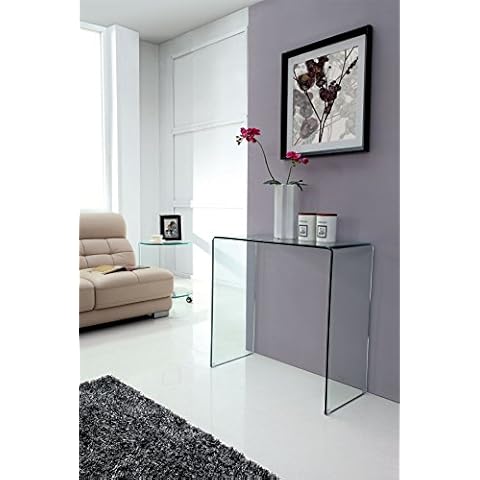 Crystal Modern Bent Curved Clear Glass Console Table (Small) - (80 x 35 x 75) Cover