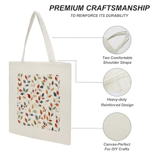 Orange Blue Watercolor Leaves Canvas Tote Bag Fall Leaves Reusable Shoulder Tote Bag for Shopping, Gym3