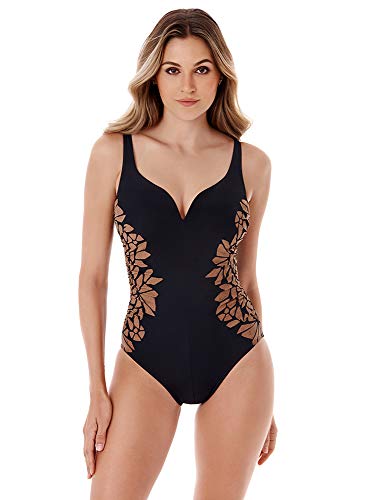 Miraclesuit Women's Swimwear Guilted as Charged Temptress Tummy Control Soft Cup One Piece Swimsuit, Black, 12