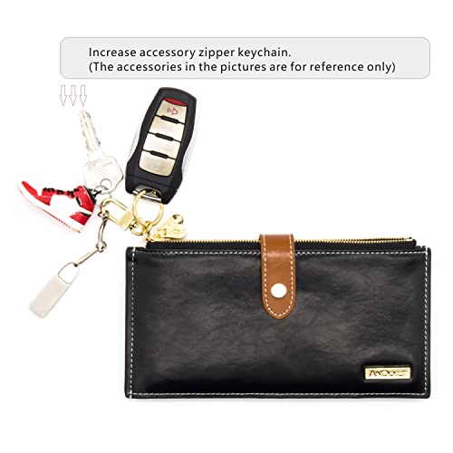 ANDOILT Wallets for Women Genuine Leather Wallet RFID Blocking Bifold Multi Card Case Purse Zipper Pocket with Keychain Black3