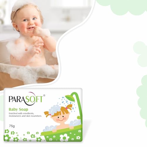 Parasoft Baby Soap, Gentle Cleansing Babies Bathing Bar with Jojoba & Almond Oil & Vitamin E For Moisturising & Nourishing | Dermatologically Tested, Paraben Free - 75 gm (Pack of 3)