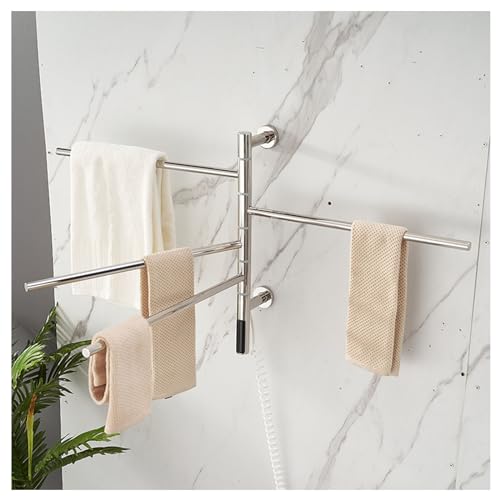Calentador de Toallas eléctrico para baño, toallero de Pared Giratorio de 180°, con Pantalla LCD, Temporizador, Temperatura Constante y cableado.