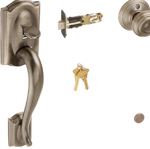 Schlage F62Cam620Geo Camelot Handleset Keyed 2-Sides With Georgian Knob, Antique Pewter #TOP2
