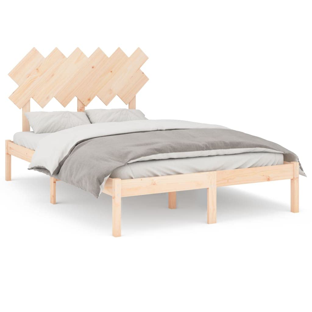Lite drewno sosnowe z zagłówkiem Stelaż ze sklejki Brąz 120x200 cm | Rama łóżka 120x200 cm lite drewno sosnowe z zagłówkiem solidne listwy łatwy montaż do sypialni