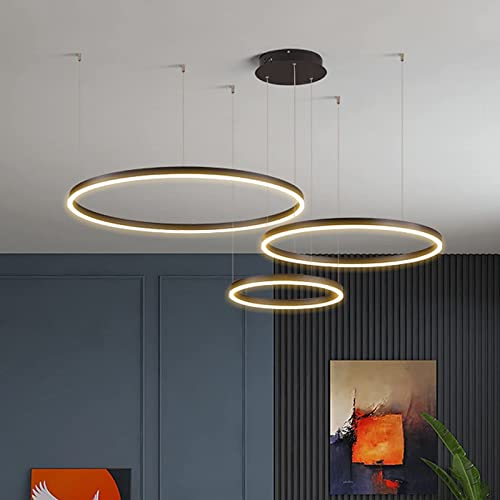 Lustre LED moderne plafonnier suspension dimmable télécommande anneaux métal