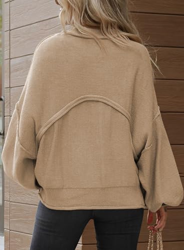 Image of Dokotoo Women's Sweater Tops 2026 Ribbed Knitwear Lantern Pullover Sweater | Fall Winter Outfits,Bell Sleeve,Crewneck,Lightweight Knit Pullover,Soft Comfy Tops,Teacher Vacation