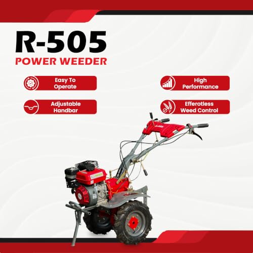 Image of RBW Power Weeder Machine for Agriculture 4 Stroke | 7.5 HP Petrol Engine 245cc Heavy Duty Power Weeder Plough,Cultivator Blades Attachments for Soil Preparation, Weeding, Farming & Garden (R-505,Red)