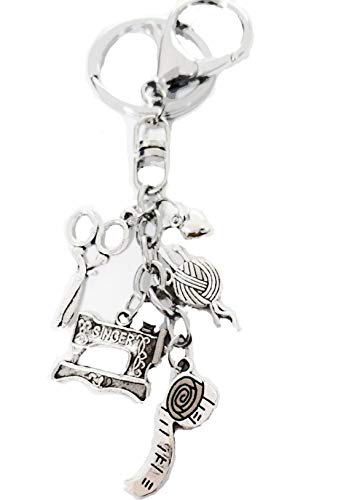 I LOVE KNITTING,Quilting,Crochet,& Sewing Hook Key Chain.Singer Sewing Machine,Yarn,Scissors,& Heart