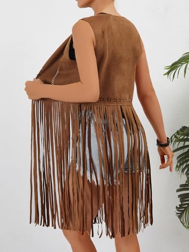 Verdusa Women's Fringe Trim Suede Vest 70S Hippie Open Front Cardigan Jacket2