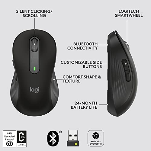 Logitech Signature M650 Wireless Mouse - For Small To Medium Sized Hands, 2-Year Battery, Silent Clicks, Customizable Side Buttons, Bluetooth, For Pc/Mac/Multi-Device/Chromebook - Black #TOP7
