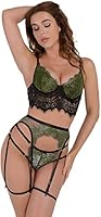 Pratiharye Garter Set Belt - Lingerie Set - Non Padded - Push Up - Bikini Set with Garter Set - Plus Size - Sexy Lingerie for Women - Honeymoon Dress - Babydoll Nighty (XX-Large, Olive Green)