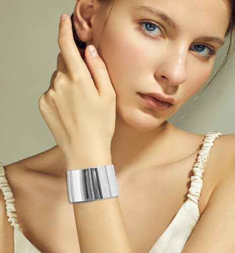 2 Pcs Cuff Bangle Bracelet for Women Wide Open Cuff Bracelets Gold Sliver Wrist Cuff Wrap Bracelets Adjustable4