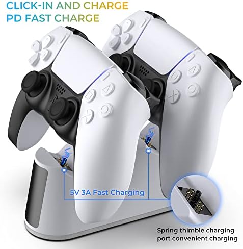 Charger Station for PS5 Controller with Adjustable RGB Light, 2H Fast Charging Dock for Playstation 5 Controller, LED IndicatorClick-in Design, Safe Intelligent Protection for PS5 Controller