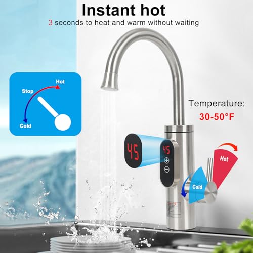 CEIEVER Elektrischer Wasserhahn Mit Durchlauferhitzer - Einstellbare Temperatur 30-55℃, 230V, Edelstahl für Küche
