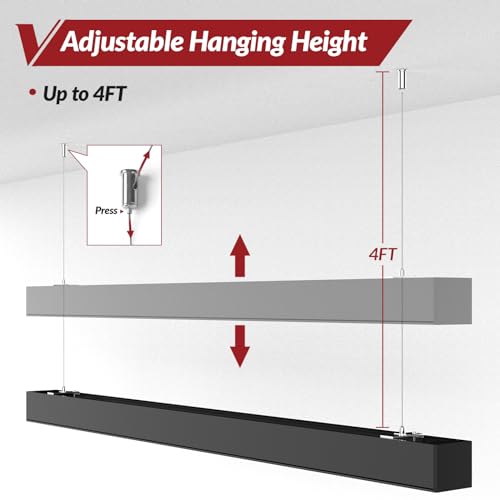 LED Linear Light Fixture with Remote Control 4 Packs, Seamless Connection 4FT Linear Pendant Light Strip, 3000K to 6000K CCT Selectable, Dimmable Suspended Lighting for Office, Market