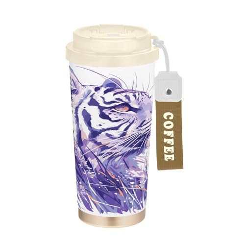 Purple Tigers - Vasos de viaje para taza de café Togo con tapas, taza térmica de acero inoxidable para bebidas frías y calientes, 17 onzas, a prueba de derrames