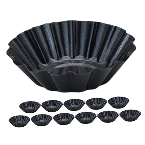 Mipcase 12個 加厚炭素鋼再利用可能エッグタルト型 ノンスティックタルトシェル型 菊花柄ベーキングカップ 家用焼き型ケーキマフィン用