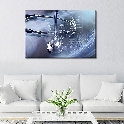 Image of Stethoscope Canvas Wall Art Stethoscope and Medical Wall Pictures Art Prints 1 Panels Medical Instrument Posters & Prints Giclee Print Stretched and Framed Ready to Hang (24 inch Wx36 H)