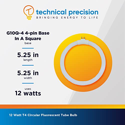 Technical Precision T4 Type 12 Watts Fluorescent Round Tube Bulb Replacement For Vtlamp10 Desk Lamps 5.4 Inch Od Circular Tube Light G10Q-4 4-Pin Square Base - 6400K Light - 1 Pack #TOP6
