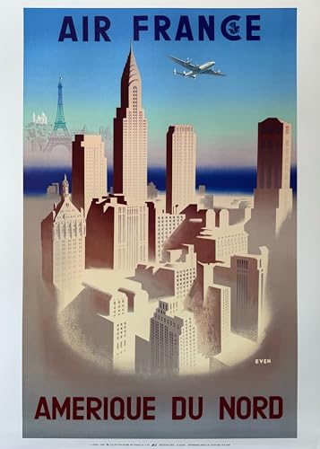 Poster Air France Amérique du Nord par J. EVEN 1950 impression d'art lithographique 50x70