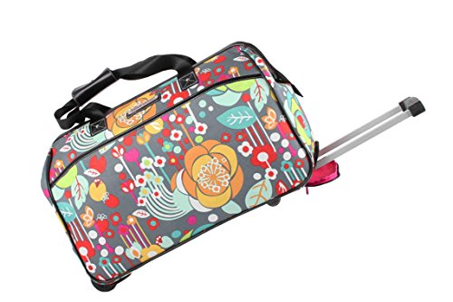 Lily Bloom Pattern 22 Inch Duffel Bag with 2-Rolling Wheels, Weekender Overnight Travel Lightweight Carry-On Suitcase For Women - Thumbnail 3