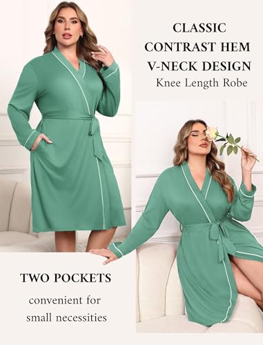 Image of Ekouaer Plus Size Robes for Women Soft Bathrobe V Neck Soft Maternity Robe