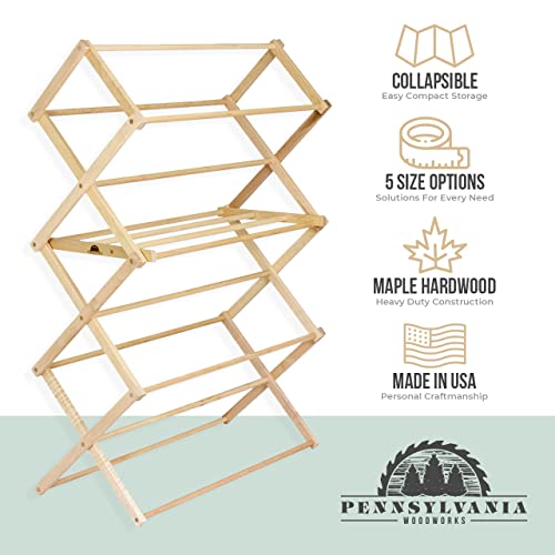 Pennsylvania Woodworks Clothes Drying Rack: Solid Maple Hard Wood Laundry Rack For Blankets, Towels, Bedding & More, Heavy Duty Folding Drying Rack, Made In Usa, No Assembly Needed, Xxlarge #TOP2