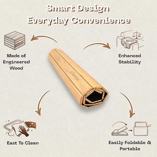 Image of Classyo Sofa Armrest Tray, Sofa Arm Tray - Dining Table Mats Flexible & Foldable - Suitable for Food, Drinks, Snacks, Cup- Pine Wood (11 in x 17 in)