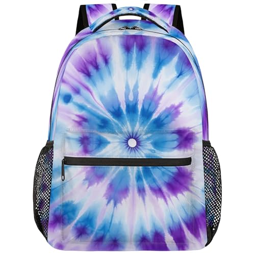 VQUVQV Blue Purple Tie Dye Backpack Large Capacity College Backpack Bookbags Waterproof Travel Backpack for Kids Boys Girls Women Men