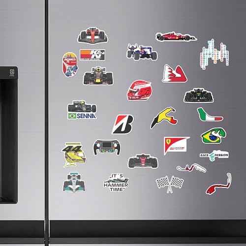 Image of WallDesign Grand Prix Glory Fridge Magnets - High-Octane F1 Magnet Set, Ideal for Racing Fans, Durable Metal Surface Magnets (Set of 25)