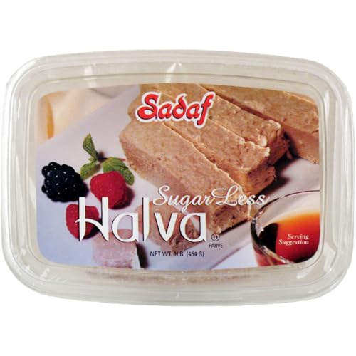 Sadaf Halva Sugarless - Sugarless Halva Dessert for Food Flavoring & Snacking - Middle Eastern Cuisine -Kosher & Sugar Free- 16 Oz