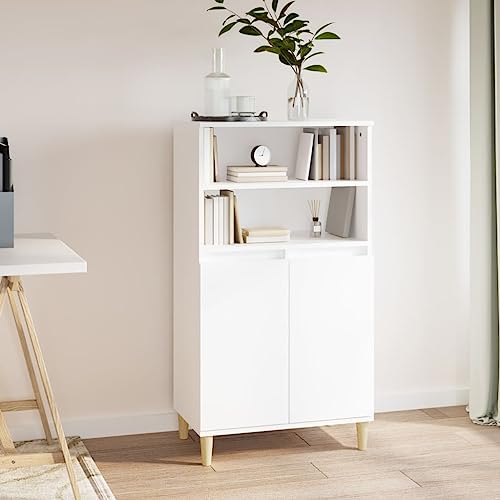 Aparador de madera blanco de 60x36x110 cm con 4 compartimentos 3