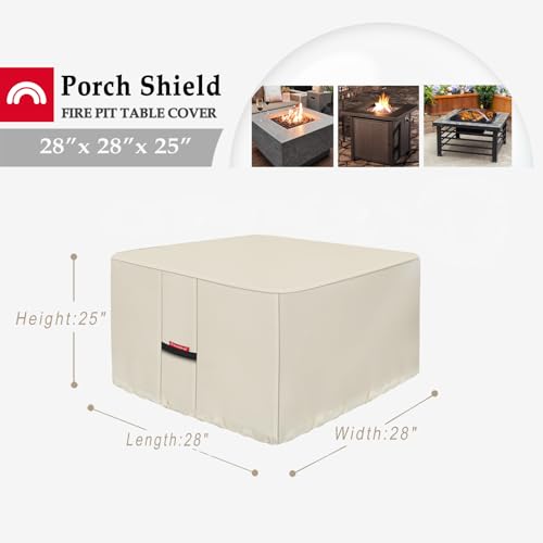 Porch Shield Fire Pit Cover - Waterproof 600D Heavy Duty Fade Resistant Square Patio Fire Pit Table Cover Beige - 28 x 28 inch - Thumbnail 3