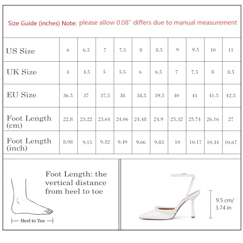 QIY White Slingback Heels for Women Pearl Closed Toe Pointy Ankle Strap Heels Kitten Stiletto High Heel Dress Shoes White Women Pumps Size 9 by QIY - Used condition - Image 7