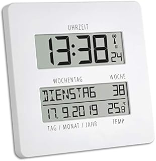 TFA Dostmann TIMELINE Digitale Funkuhr mit Temperatur, Kunststoff, weiß, L 195 x B 27 (110) x H 195 mm