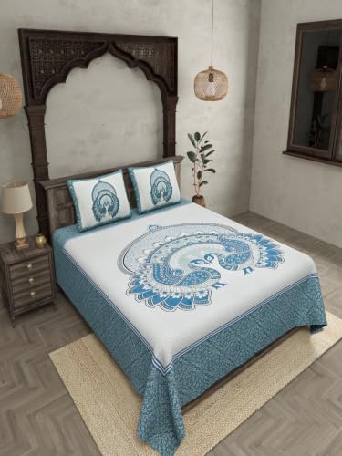 Image of Jaipur Fabric Cotton Double Bedsheet with 2 Pillow Covers | Soft Printed Bedding Set for Home & Bedroom