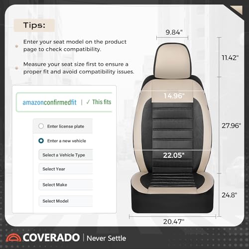 Image of Coverado 2 Pack Premium Faux Leather Front Car Seat Covers Breathable Mesh Auto Seat Protectors Airbag‑Compatible Universal Fit for Sedan SUV Truck Beige&Black
