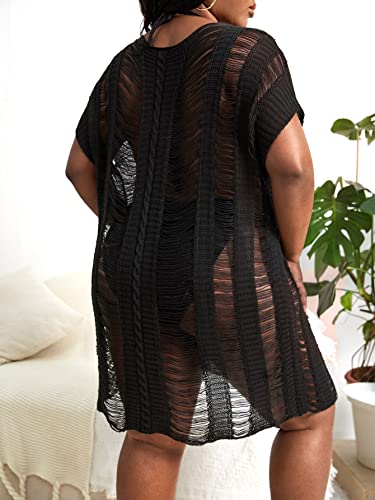 Floerns Women's Plus Size V Neck Fringe Trim Slit Hem Cover Up Swimwear2