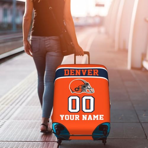 Image of Custom Denver Luggage Cover Personalized Football Style Suitcase Cover with Name Number Customized Washable Elastic Sports Travel Suitcase Protector for Business Vacation Gifts