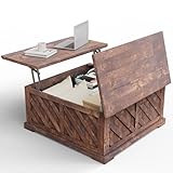 Marsail Lift Top Coffee Table with Storage, Center Table for Living Room, Smooth Lifting System, Diagonal Pattern Wood Coffee Table with Hidden Compartment for Home Office, Rustic Brown