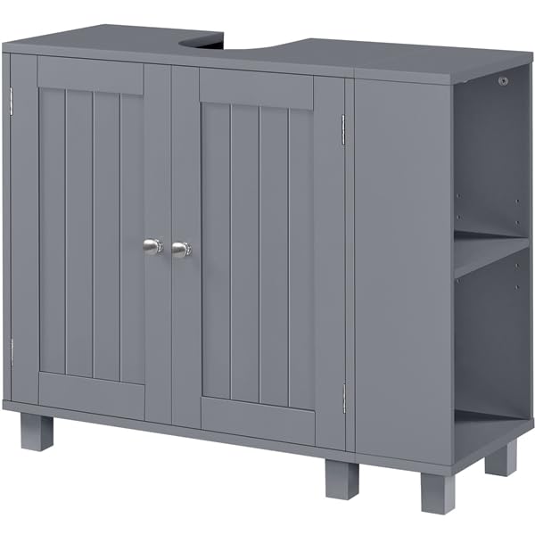Yaheetech Waschbeckenunterschrank, Unterschrank, Badezimmerschrank mit 2 Türen, rechts oder Links austauschbar, Badschrank, höhenverstellbare Ablage, Dunkelgrau, 75x30x62 cm