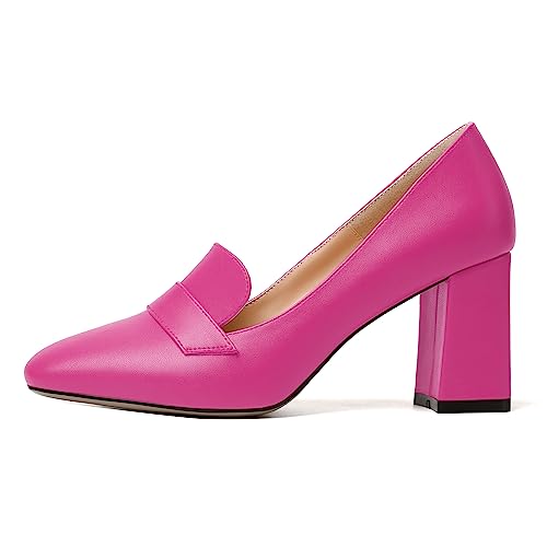 Image of MODENCOCO Womens Sexy Formal Matte Slip On Square Toe Work Block High Heel Loafers Shoes 3.5 Inch